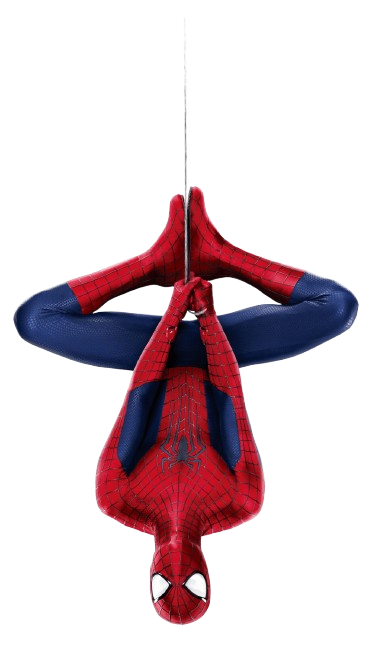 Spider-Man hanging upside down